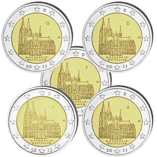 2€ Alemanha 2011 &#8211; Estado Rhine-Westphalia &#8211; Kit 5 Letras